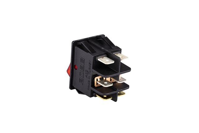 30*22mm Black Body 1NO+1NO with Illumination with Terminal with Bridge (0-I) Marked Red A12 Series Rocker Switch